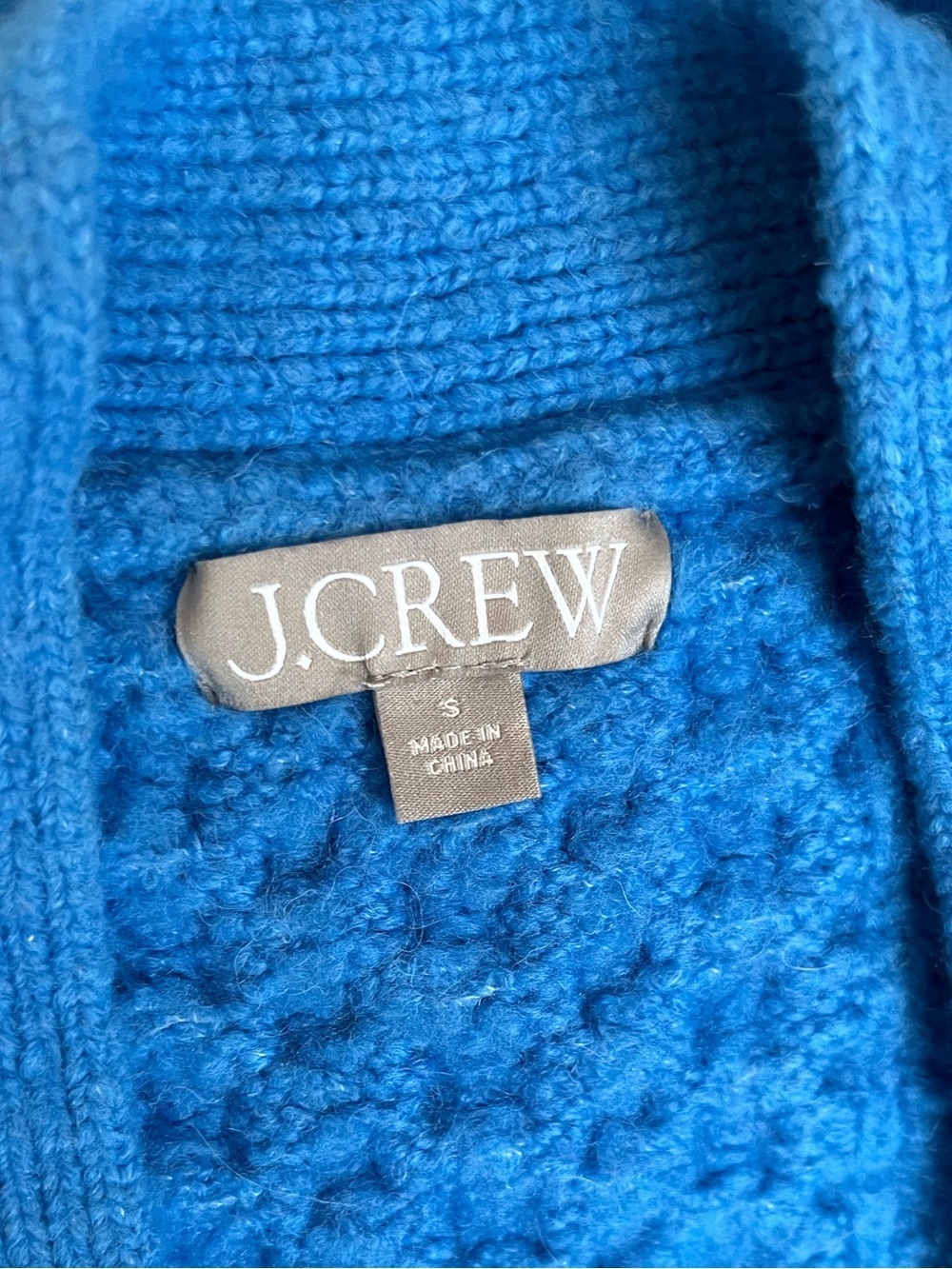 J.Crew wool alpaca blend Bright Blue Cable Knit oversized cardigan size S - Picture 7 of 9